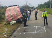 Hindari Lubang Jalan, Mobil Tahanan Polsek Mandau Terguling di Pelintung